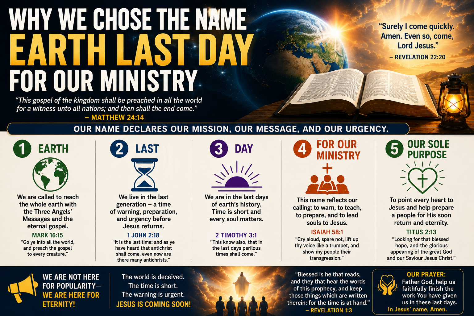 Why we chose the name earth last day for our ministry